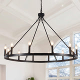 ZJVAIVE Black Wagon Wheel Chandelier 12-Light Farmhouse Chandelier for Living Room 38 Round Rustic Industrial Hanging Light Fixt