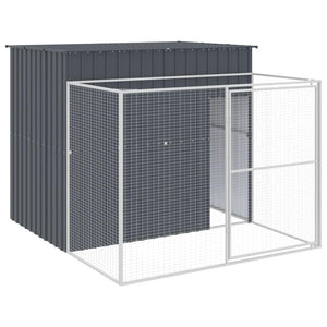 Vidaxl Dog House, Dog Kennel With Run, Dog Cage With Lockable Door And Latch, Pet House For Small Animals, Anthracite Galvanised Steel