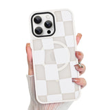 KANGHAR for iPhone 16 Plus Case Checkered Matte Aesthetic Cute Pattern Magnetic [Compatible with Magsafe] Slim Shockproof Full B