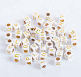 1,000 Acrylic Letter Beads White with Gold Letters 6mm or 1/4 Inch with 3.4mm Small Size