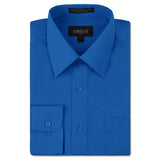 Omega Italy Mens Long Sleeve Dress Shirt Solid Color Regular Fit 25 Colors Royal Blue