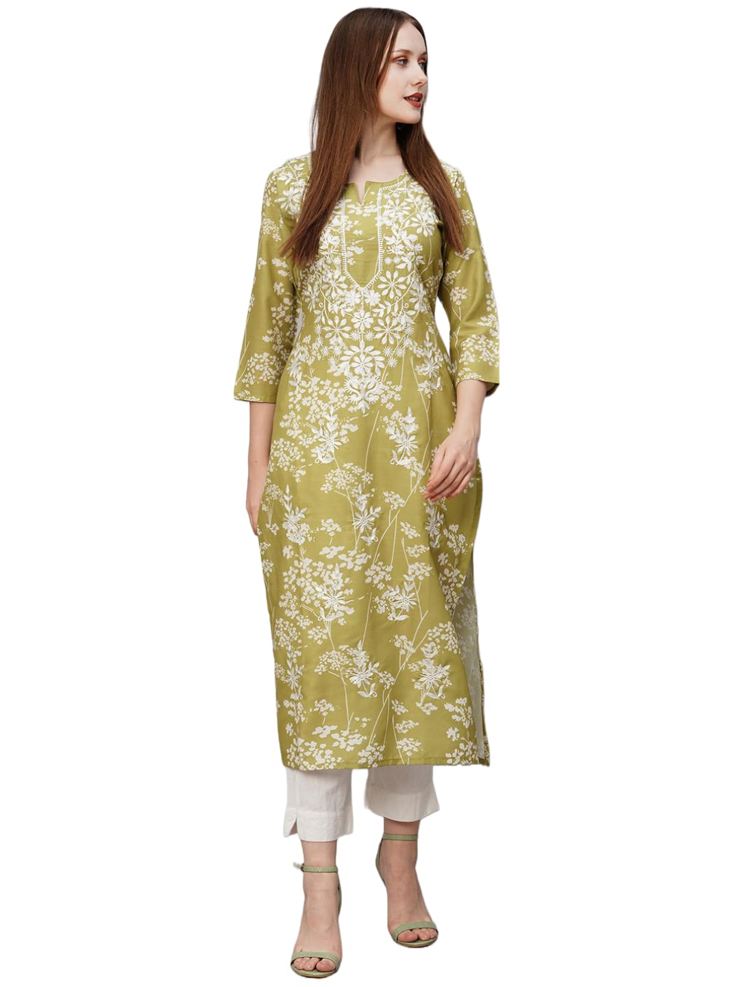 Gosriki Women'S Cotton Blend Chikankari Embroidegreen Straight Kurta (Rutika-Mehandi-Gs_Xxl_Green_Xx-Large),Green,2,B0CD7SBPMW