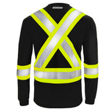 JORESTECH Safety Long Sleeve Work T Shirt Reflective X in Back for High Visibility, ANSI and CSA Compliant Black