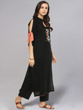 Idalia Embroidered Rayon, Straight Kurta For Women Black Black Xs