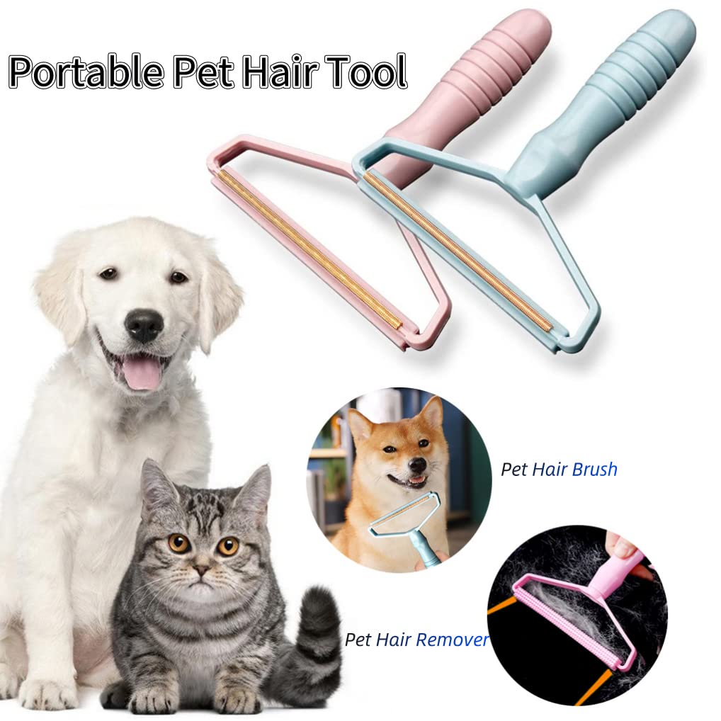 2 Pack Portable Lint Remover, Manual Fabric Shaver, Reusable Pet Hair Remover for Carpet, Clothing, Furniture, Couch Blue Pink 2