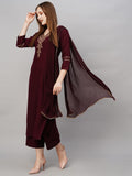 Gosriki Women'S Cotton Blend Floral Straight Kurta With Pant & Dupatta (Dacia-Gs_Maroon_Large),Maroon,,B0CGD6GBPR