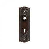 Renovators Supply Manufacturing Door Back Plate Brass 7 1/4 In. Escutcheon Cover Ornate Doorplate In Oil Rubbed Bronze Finish With Keyhole -Like New