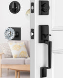 Calzibeno Black Front Door Handle and Deadbolt Set, Front Door Lock Set with Crystal Glass Door Knob, Exterior Door Lock Set wit