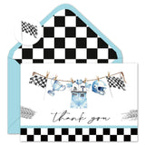 Whaline 50 Pack Race Car Baby Shower Thank You Cards Greeting Card with Envelopes Stickers Blue Racing Theme Black White Plaid B