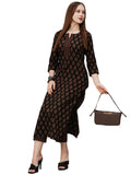Anni Designer Women'S Cotton Blend Printed Straight Kurta With Pant (Yug Black_Xxl_Black_Xx-Large),Black,2XL