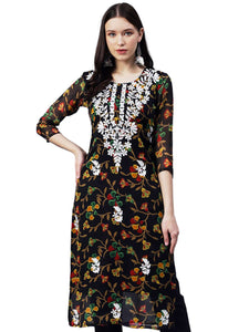 Gosriki Women'S Printed Georgette Chikankari Embroidered Kurti (Gori-Black-Gs_5Xl_Black_Xxxxx-Large),Black,5,B0BRV4W1GZ