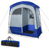Tangkula Double Room Shower Tent, Oversize Space Privacy Outdoor Changing Tent with Floor, Removable Rain Fly, Inside Pocket, Cl