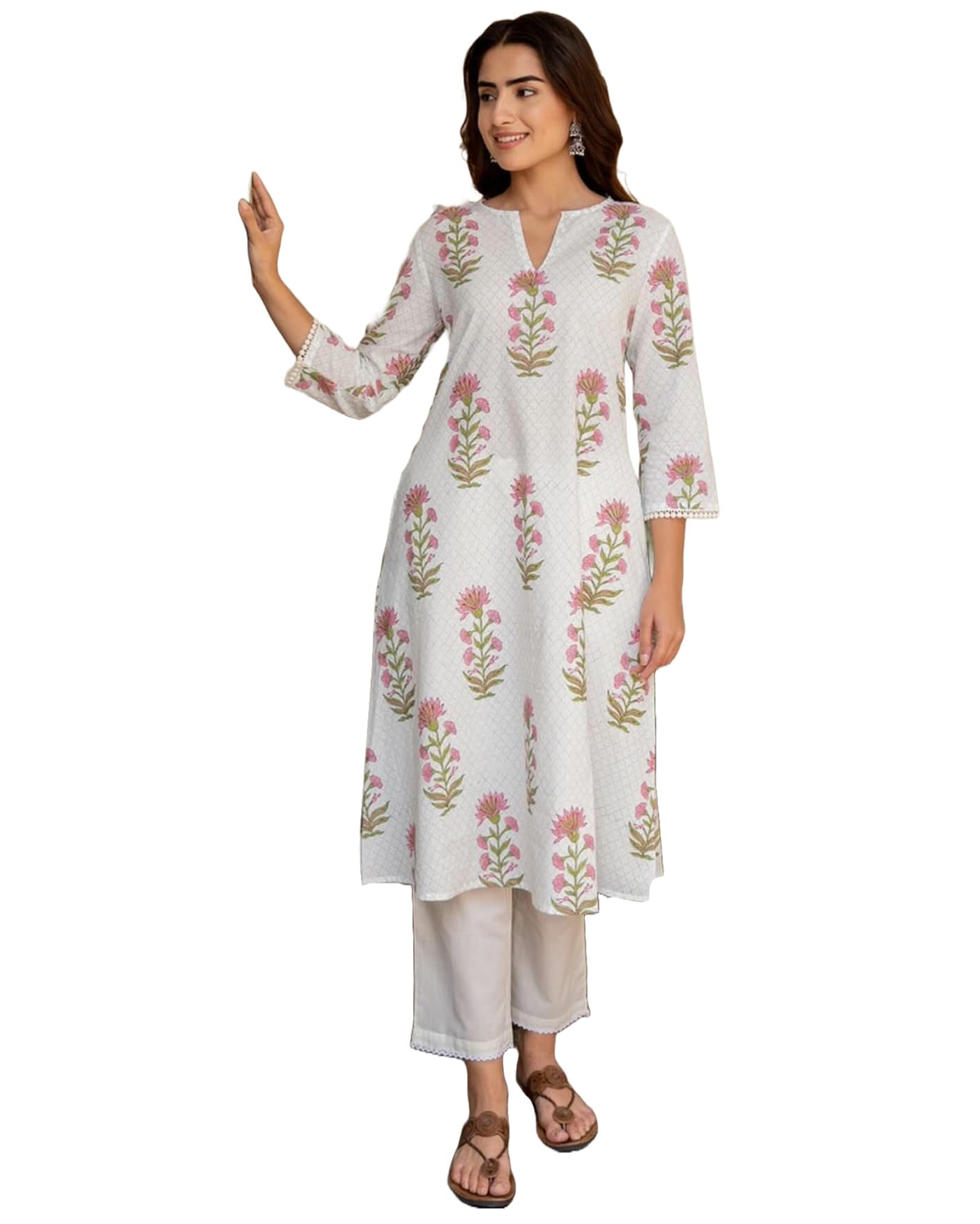 Anni Designer Women'S Rayon Viscose Anarkali Printed Kurta With Pant (Dilam White_Xxl_White_Xx-Large),White,2XL