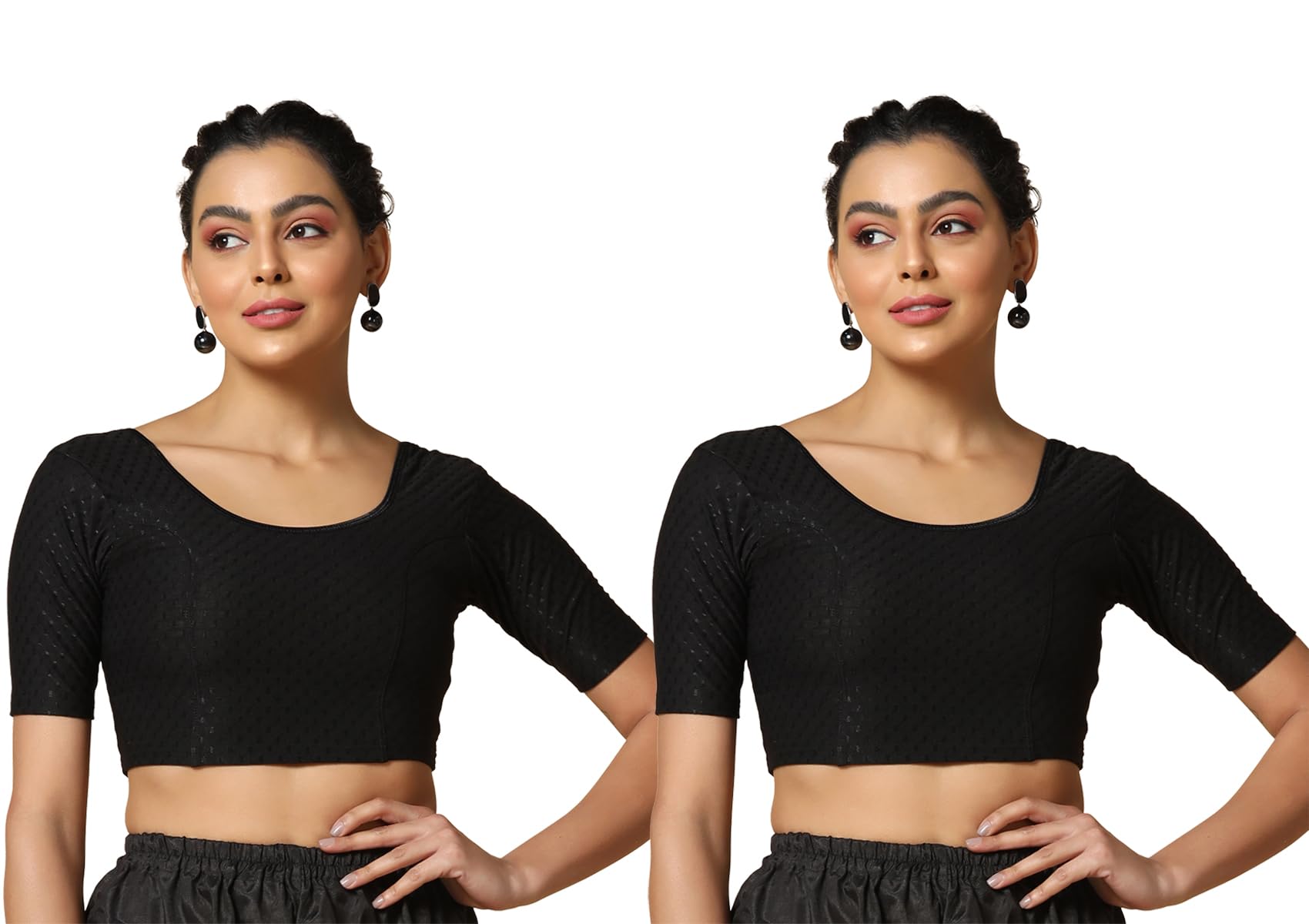 Toplot Cotton Blend Lycra Stretchable Readymade Blouses Pack Of 2 (Combo-5058-Blk-Blk-44),Black-Black,44,B0CV596L88