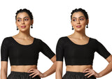 Toplot Cotton Blend Lycra Stretchable Readymade Blouses Pack Of 2 (Combo-5058-Blk-Blk-44),Black-Black,44,B0CV596L88