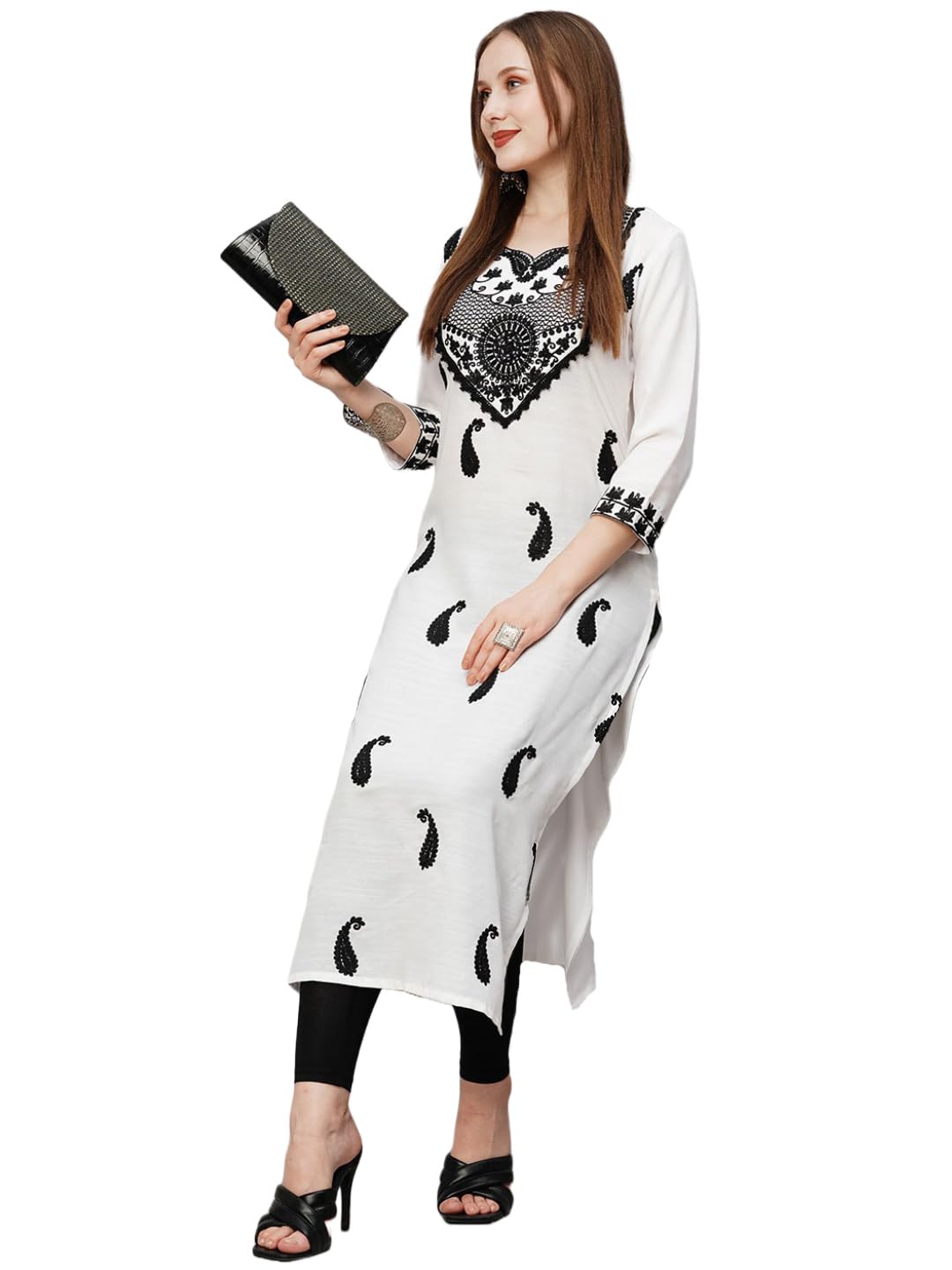 Gosriki Women'S Cotton Blend Straight Chikankari Embroidewhite Kurta (Ex-White-Gs_S_White_Small),White,,B0CFFF5K5D