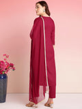 Anni Designer Women'S Rayon Blend Embroidered Straight Kurta With Pant & Dupatta (Ramdhani Maroon_S_Maroon_Small),Maroon,S,Rayon Blend,Classic,