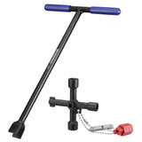 WORKPRO 17 Water Meter Key with 4 Way Utility Key, Heavy Duty Steel Water Shut Off Curb Key with Non-Slip T-Handle, Extended Rea