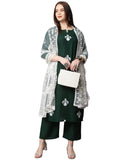 Anni Designer Women'S Cotton Blend Straight Embroidered Kurta With Palazzo & Dupatta (Coin Green_5Xl_Green_Xxxxx-Large),Green,5XL