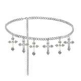 Sannidhi Waist Chain For Woman Silver Gothic Cross Waist Chains Layered Cross Pendants Belly Chains Adjustable Punk Goth Belt Y2