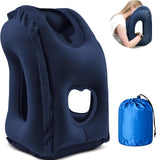 Srkspyfd Inflatable Neck Pillow For Travelling, Dark Blue Portable Air Pillow Travel Cushion For Airplane, Train And Office Nap