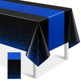 MASHAN 1Pcs Black and Blue Tablecloth Party Decorations,Plastic Black Table Cloth Printed Blue Table Runner Disposable Rectangle