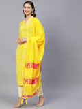 Gosriki Women'S Cotton Blend Straight Printed Kurta With Pant & Dupatta (Bagru-Yellow-Tnw-Gs_Xl_Yellow_X-Large),Yellow,,B0C5JRLX8V