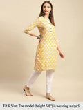 Rangita Yellow Cotton Knee Length Printed Straight Kurti For Women | Kurta For Women_L Yellow L 620771239386Gg