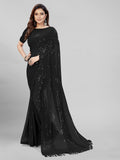 Pratham Blue Womens Sequins Georgette Fancy Saree With Blouse Piece (Pb-233_Black)