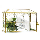 Large Gold and Glass Card Box for wedding with Lock and Slot - Wedding Envelope Card Holder for Reception Clear Lock Box with Ke