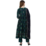 Ishin Women'S Navy Blue Gotta Patti Anarkali Kurta Set With Trouser And Dupatta Navy Blue Xl