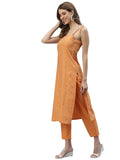 Stylum Women'S Self Design Striped Cotton Blend Straight Kurta Pant Set (Salmonknot38_Orange, M)