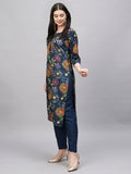 Gosriki Women'S Cotton Blend Straight Printed Kurta With Pant (Paajas Blue-Gs_S_Blue_Small),Blue,,B0CSG46LGB