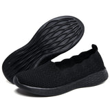 Poemlady Women S Wide Slip On Loafer Shoes - Mesh Casual Ballet Flat Nurse Walking Sneakers Knit Round Toe Casual Low Wedge Wide Shoes 1906 B/All Black 7 -Like New