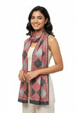 India Scarves Black Blue & Red Ajrakh Hand Block Print Cotton Scarf | Patchwork Geometric Print | 120105 Cm