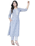 Gosriki Women'S Cotton Blend Straight Printed Kurta With Pant (Kavi Grey-Cmd-Gs_S_Grey_Small),Grey,,B0C6GYSZYJ