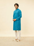 Manyavar Men'S Blue Blended Cotton Self Design Kurta Pyjama Set Blue M