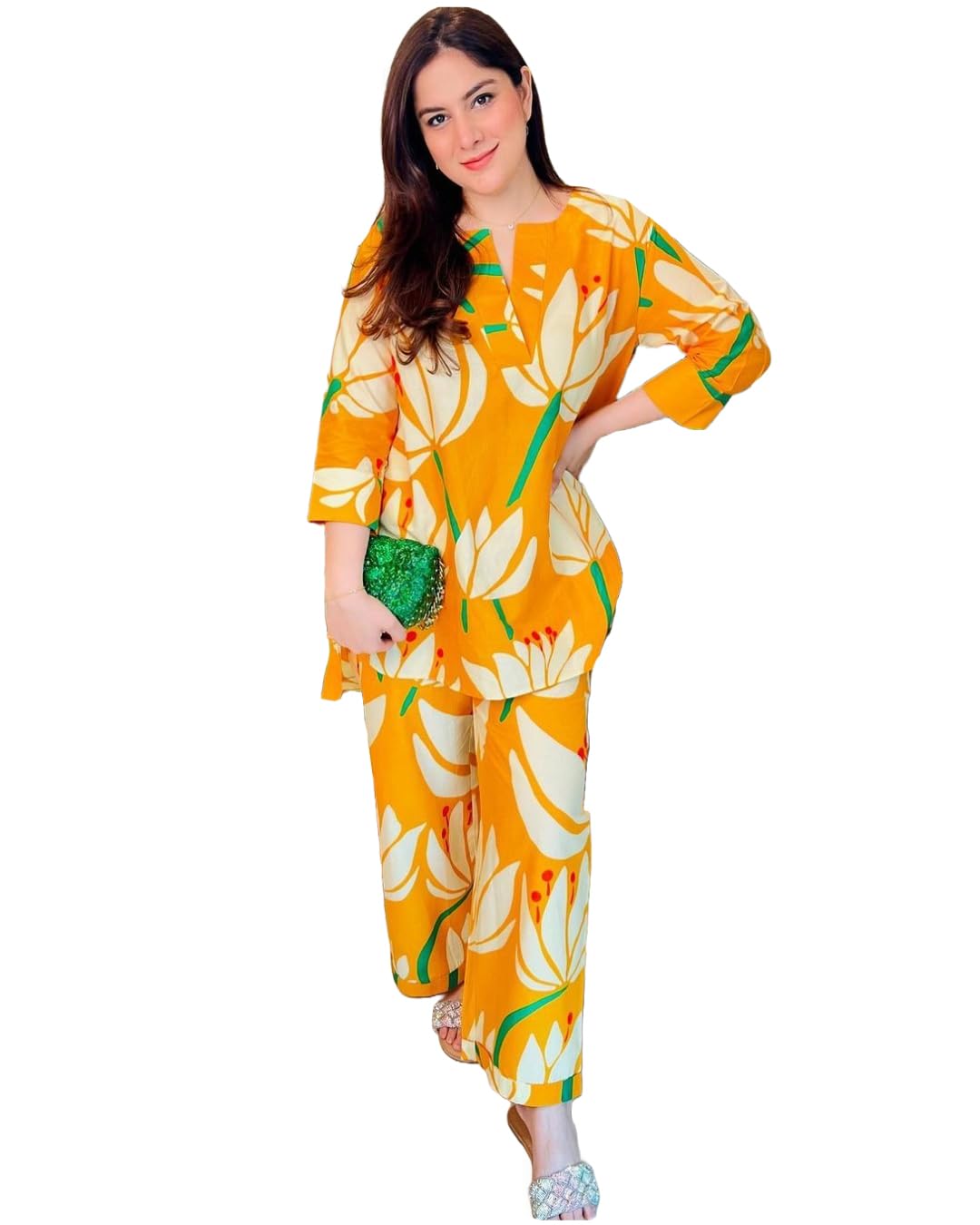 Anni Designer Women'S Cotton Blend Printed Ethnic Co-Ord Set (Gunta Yellow-Nw_S_Yellow_Small),Yellow,S