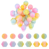 Boutigem 30Pcs Glow in Dark Silicone Beads for Keychain 14mm Silicone Focal Beads Gradient Color Round Hexagon Loose Beads for N