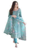 Wedani Silk Embroidered Kurta Set With Duptta For Women Sky Blue,SKY BLUE,L