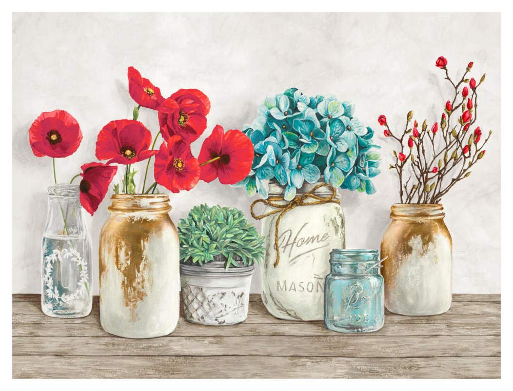 Floral Composition With Mason Jars-Paper Art-42,,X32,,