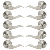 Gobrico 10 Pack Satin Nickel Dummy Door Levers, Wave Style Single-Side Door Handles(5 Left-Handed and 5 Right-Handed Knobs)