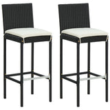vidaXL Garden Bar Stools with Cushions 2 pcs Black Poly Rattan