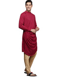Manyavar Kurta Jacket Set For Men, Full Sleeves Mandarin Collar Ethnic Kurta Jacket Set For Festival, Wedding, Party Spandex (Red) (L)
