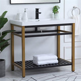 Elegant Decor Raya 36 Single Resin Top Metal Bathroom Vanity In Gold And Black