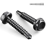 BNUOK #8 x 1-1/4 Inch Self Drilling Screws, (63pcs) 0.5 lbs Black Self Tapping Screws for Metal, 410 Stainless Steel Hex Washer 