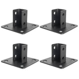 Post Base 4 Pcs, 4 Holes Square Mount for 1-5/8Single Strut Channel,Heavy Duty Black Powder-Coated Fence Post Base - Corner 