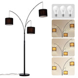 DLLT Modern Floor Lamp for Room: 3-Light Black Tree Dimmable Floor Lamps with Black Shades for Living Room - Arc Standing Lamp f