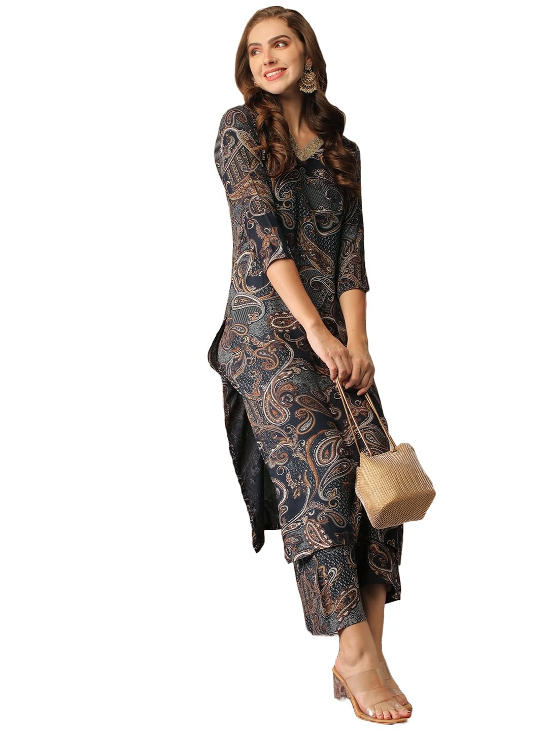 Anni Designer Women'S Cotton Blend Straight Printed Kurta With Pant (Bolina Blue-Nh_L_Blue_Large),Blue,L,Cotton Blend,Regular,,WBAPPB0D3C1FP6L