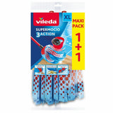Vileda SuperMocio 3Action XL Mop Refill, Pack of 2 SuperMocio 3 Action Mop Head Replacements, Fits All SuperMocio Mops, Authenti